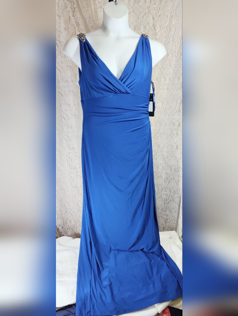 Ralph Lauren Long Evening Gown Prom Vibrant Blue Size 14P NWOT